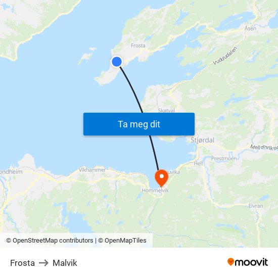 Frosta to Malvik map