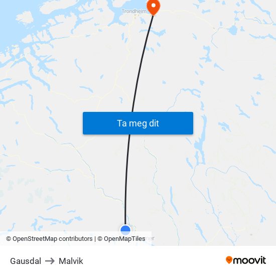 Gausdal to Malvik map