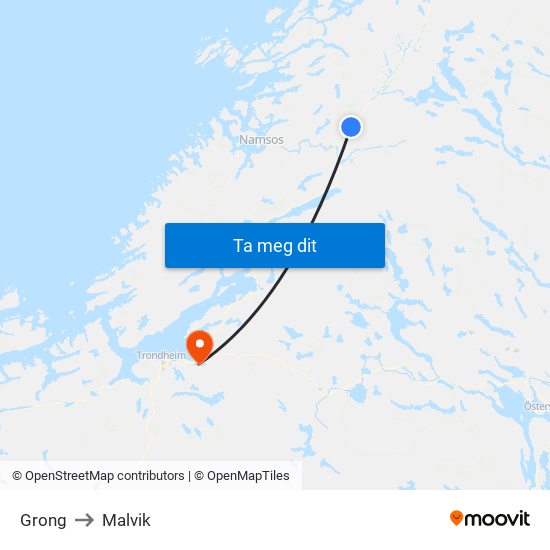 Grong to Malvik map