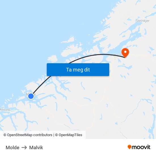 Molde to Malvik map