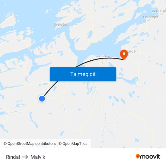 Rindal to Malvik map