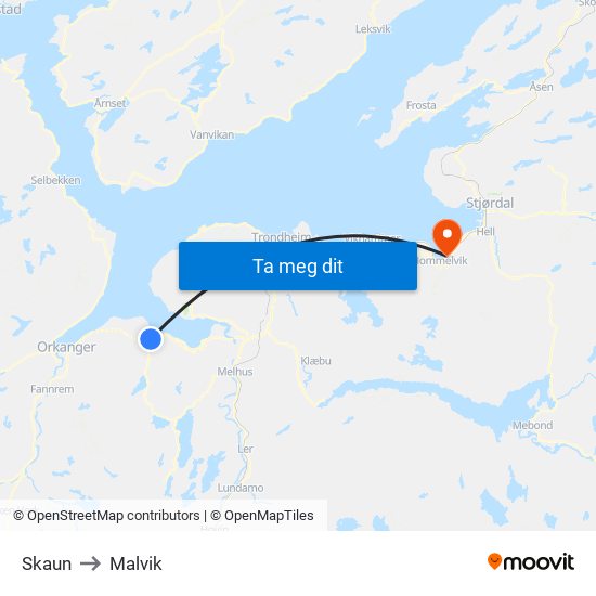 Skaun to Malvik map
