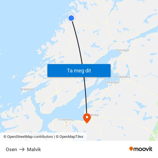 Osen to Malvik map