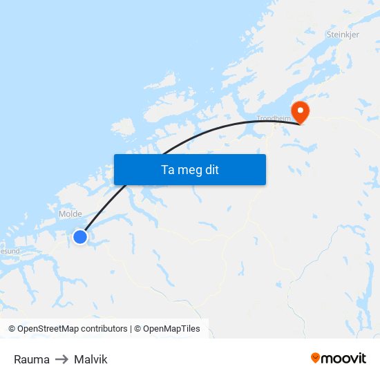 Rauma to Malvik map
