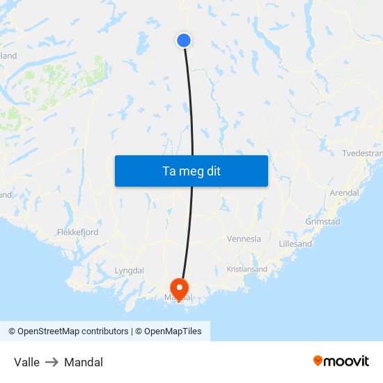 Valle to Mandal map