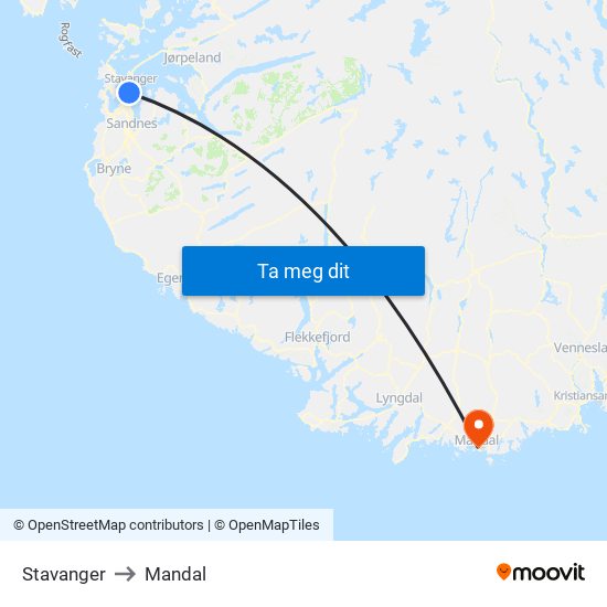 Stavanger to Mandal map