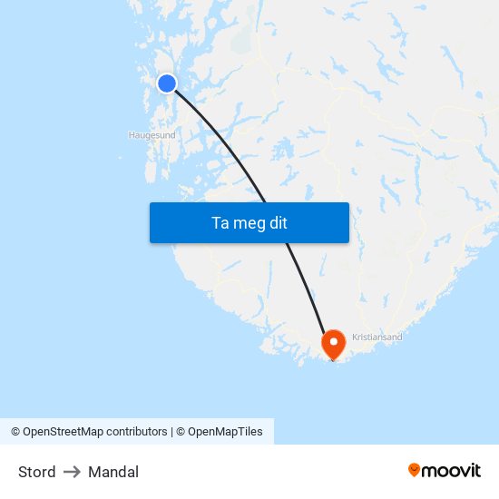 Stord to Mandal map
