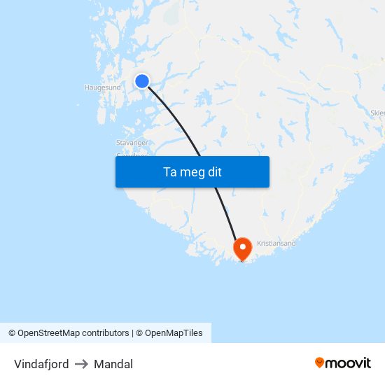 Vindafjord to Mandal map