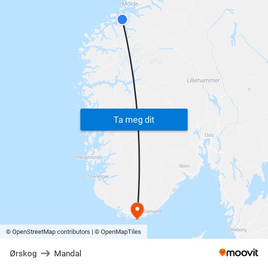 Ørskog to Mandal map