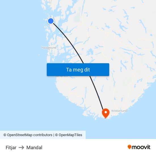 Fitjar to Mandal map
