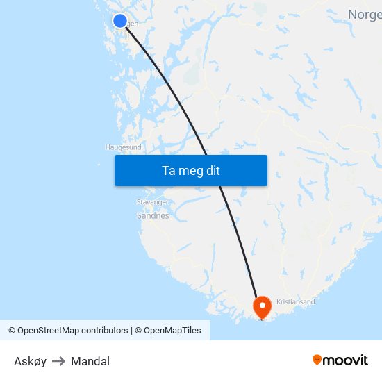 Askøy to Mandal map