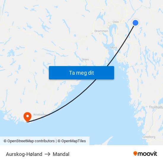 Aurskog-Høland to Mandal map