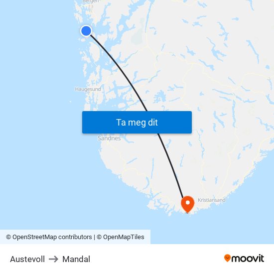 Austevoll to Mandal map