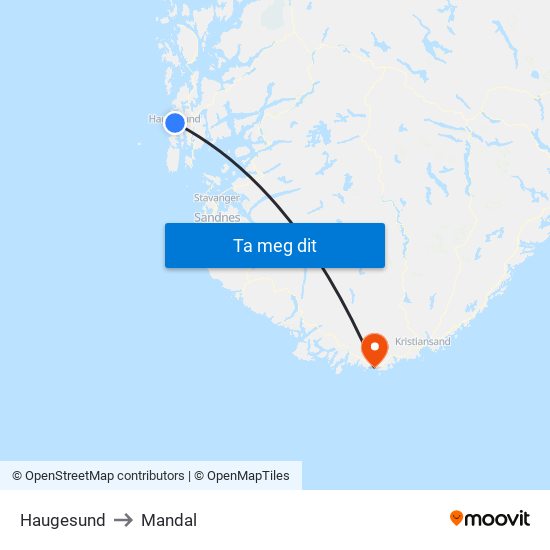 Haugesund to Mandal map