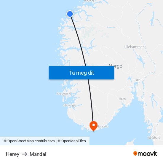 Herøy to Mandal map