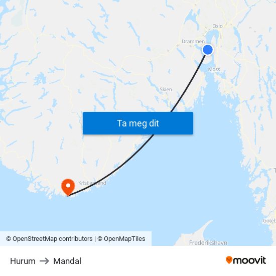 Hurum to Mandal map