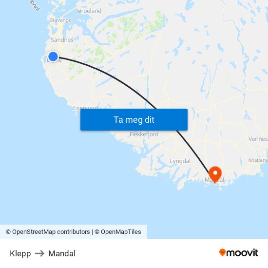 Klepp to Mandal map