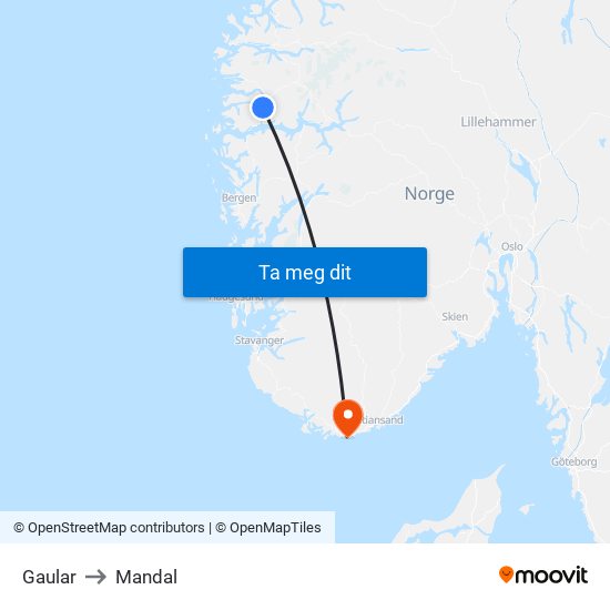 Gaular to Mandal map