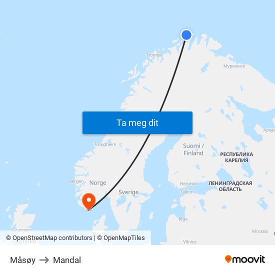 Måsøy to Mandal map