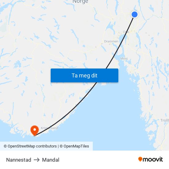 Nannestad to Mandal map