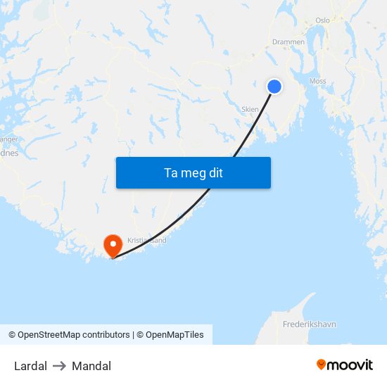 Lardal to Mandal map