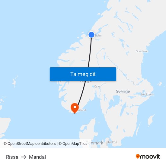 Rissa to Mandal map