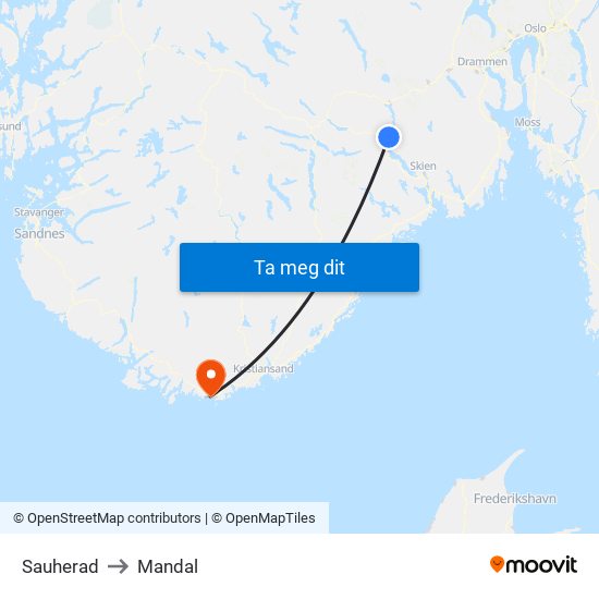 Sauherad to Mandal map