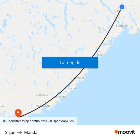 Siljan to Mandal map