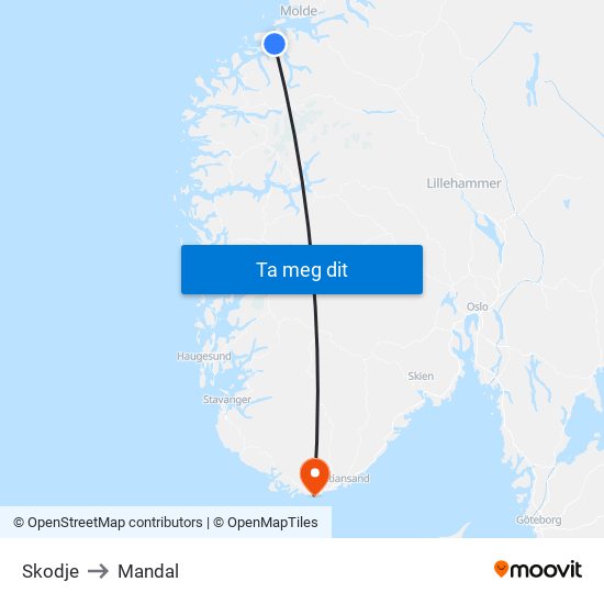 Skodje to Mandal map