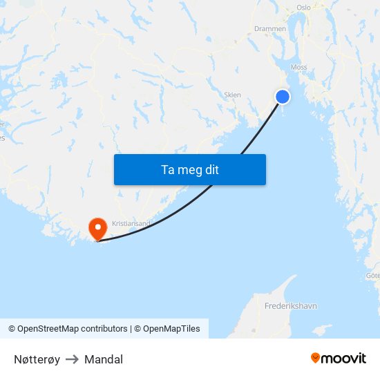 Nøtterøy to Mandal map