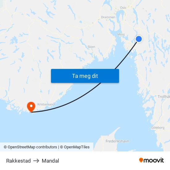 Rakkestad to Mandal map