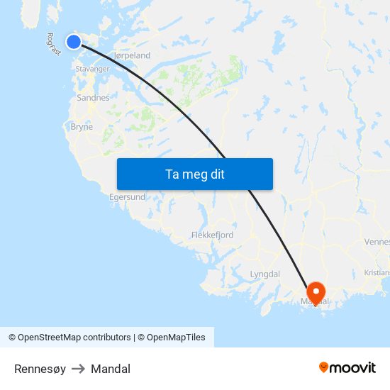 Rennesøy to Mandal map