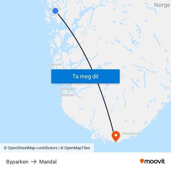 Byparken to Mandal map