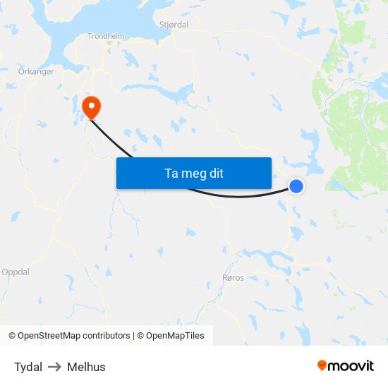 Tydal to Melhus map