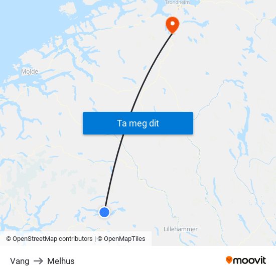 Vang to Melhus map