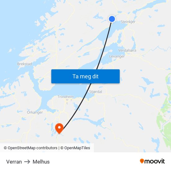 Verran to Melhus map