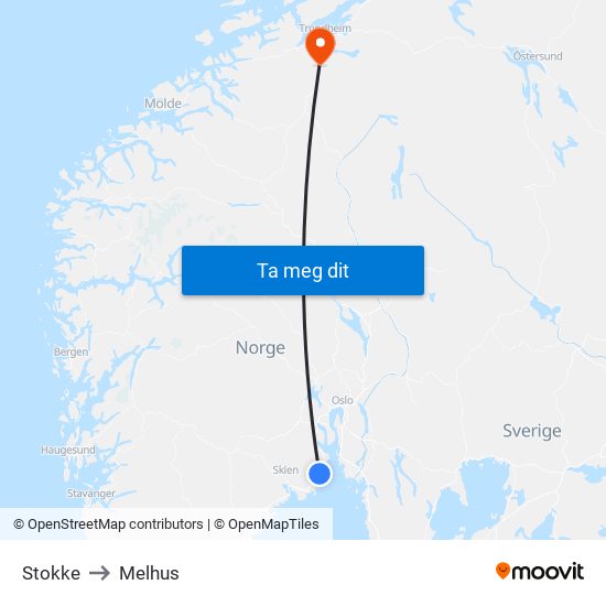 Stokke to Melhus map