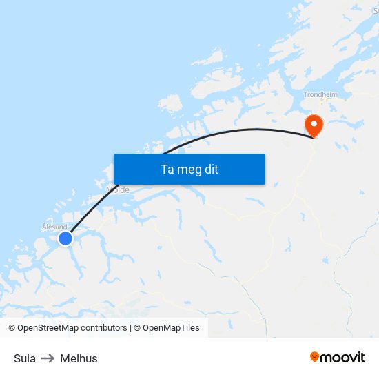 Sula to Melhus map