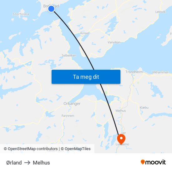 Ørland to Melhus map