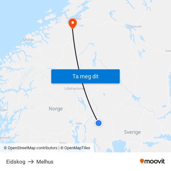 Eidskog to Melhus map