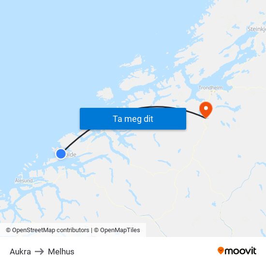 Aukra to Melhus map