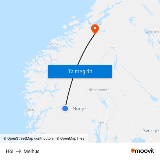 Hol to Melhus map