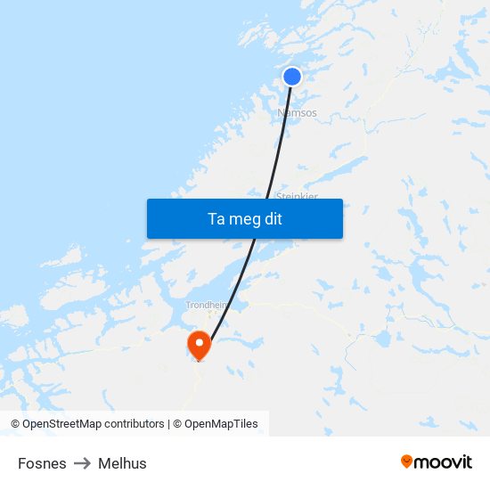 Fosnes to Melhus map