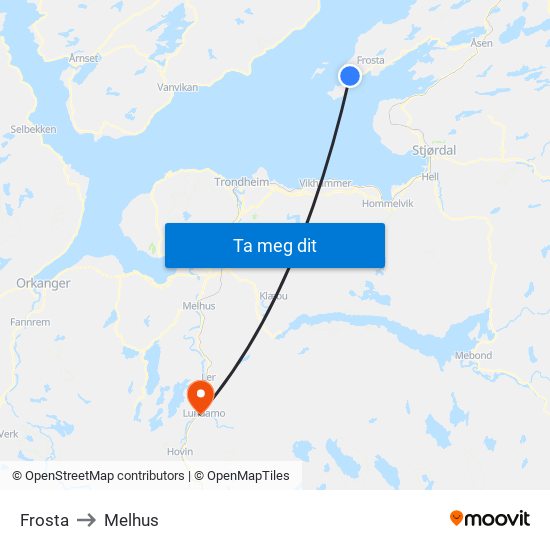 Frosta to Melhus map