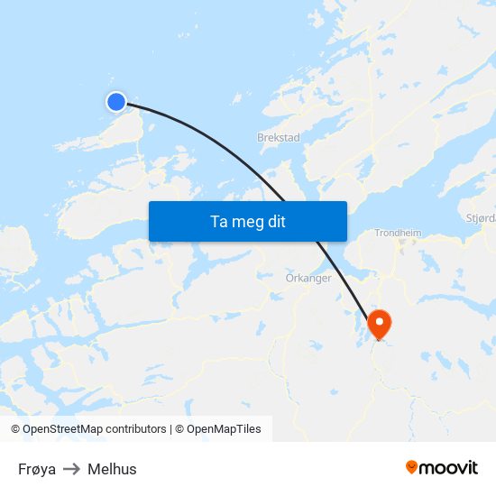 Frøya to Melhus map