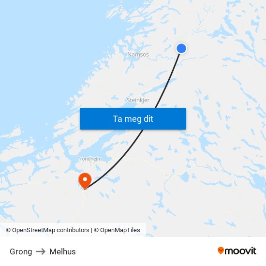 Grong to Melhus map