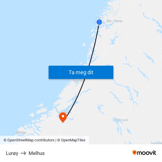 Lurøy to Melhus map