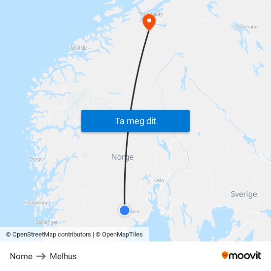 Nome to Melhus map