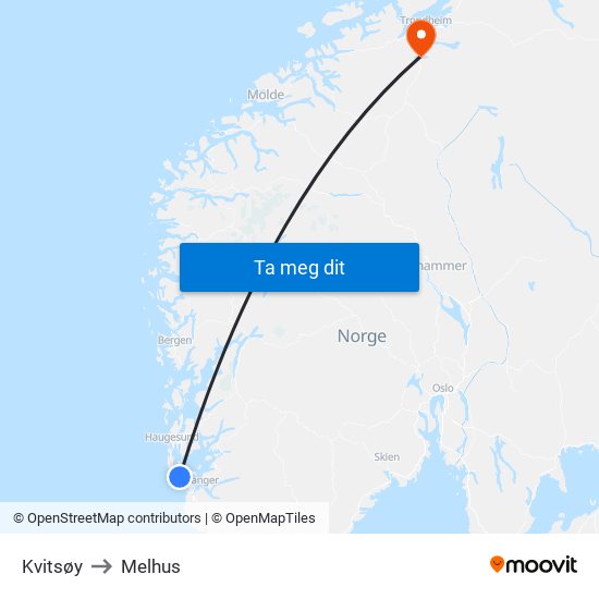 Kvitsøy to Melhus map