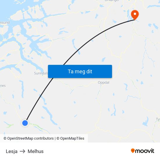 Lesja to Melhus map